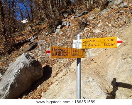 Yellow Signs For Hiking