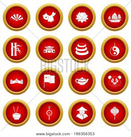 China travel symbols icon red circle set isolated on white background
