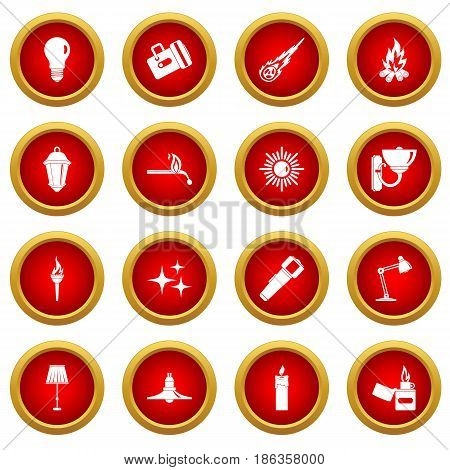 Light source symbols icon red circle set isolated on white background