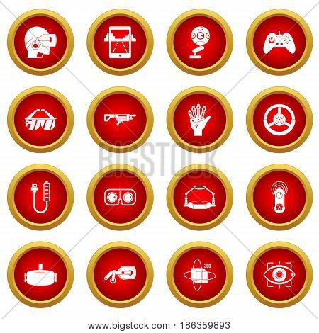 Virtual reality icon red circle set isolated on white background