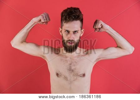 Slim Man Or Bearded Hipster Guy With Anorexia