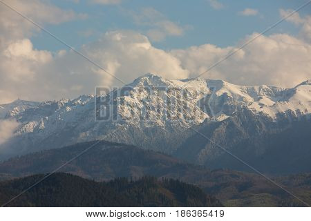 Bucegi Mountains In Spring Time.bucegi Mountain Landscape In The Winter Season With Snow Covering Th