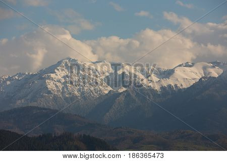 Bucegi Mountains In Spring Time.bucegi Mountain Landscape In The Winter Season With Snow Covering Th