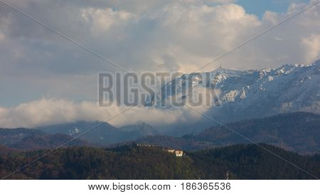 Bucegi Mountains In Spring Time.bucegi Mountain Landscape In The Winter Season With Snow Covering Th