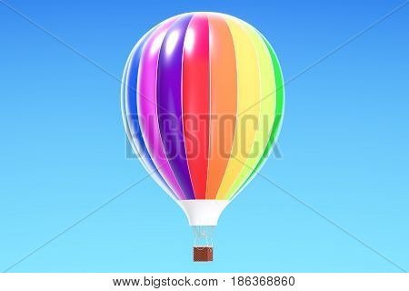 Hot air balloon aerostat in the blue sky. 3D rendering