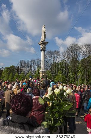 Czestochowa Jasna Gora Poland May 13 2017: Worship with Mary the Queen on the 100th anniversary of the apparitions of Fatima