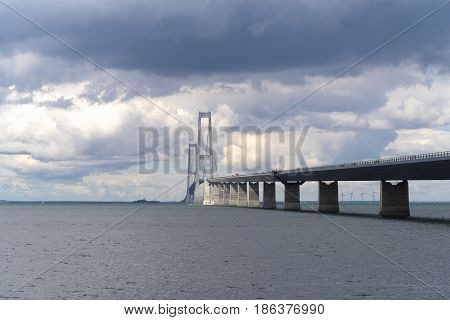 The great belt bridge in denmark connecting Zealand with Funen