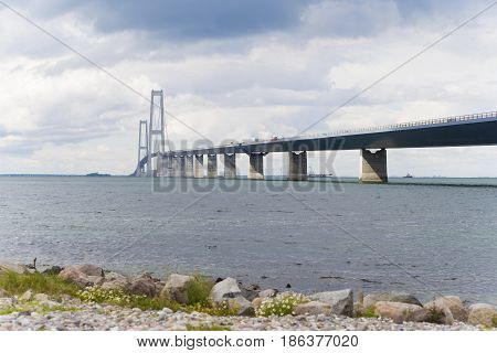 The great belt bridge in denmark connecting Zealand with Funen