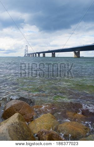 The great belt bridge in denmark connecting Zealand with Funen