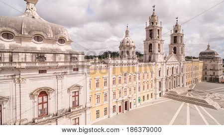 Main facade of the royal palace in Marfa, Portugal, May 10, 2017