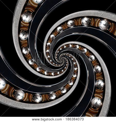 Abstract pattern spiral Ball Bearing background. Bearing manufacturing technology abstract fractal pattern background. Production abstract effect fractal. Spiral coils of balls. Product