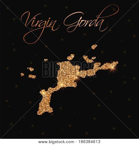 Virgin Gorda Map Filled With Golden Glitter. Luxurious Design Element, Vector Illustration.