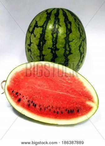 Freshly Chopped Red Summer Watermelon with Seeds