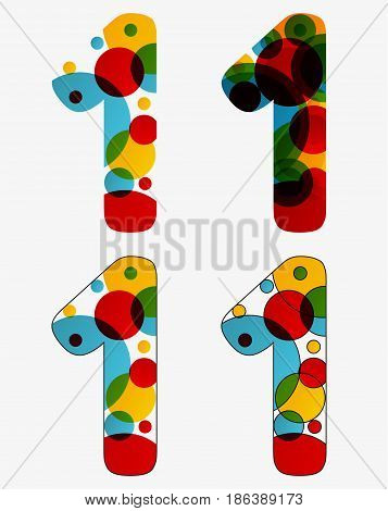 Set Of 4 Isolated Abstract Lava Lamp Styled Number One - 1, Vivid Colors