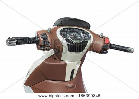 steering wheel retro motorcycle close up isolated on white background