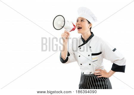 Pretty Chef Speaking With The Loud Megaphone