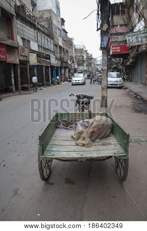 DELHI INDIA - MAR 15 : early morning scene at chawri bazar this market is aged and large hardware market in old delhi of delhi on march 15 2015 india