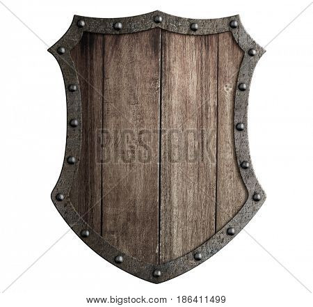 medieval wooden shield isolated 3d illustration