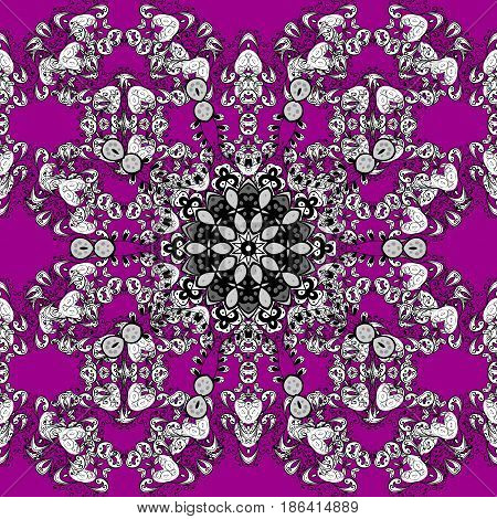 Damask Seamless Pattern Repeating Background. Antique White Repeatable Sketch. White Element On Mage