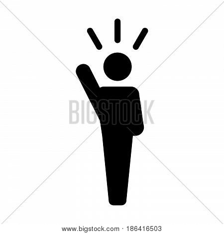 Leader Icon - Man Vector Public Speaking Person With Raised Hand In Glyph Pictogram Illustration
