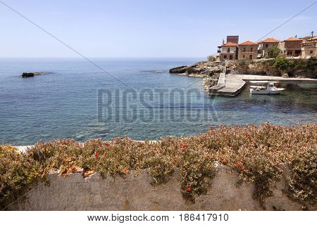harbor of agios dimitrios on the coast of messenia in mani part of peloponnese in greece