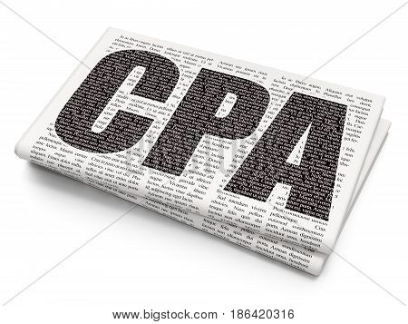 Business concept: Pixelated black text CPA on Newspaper background, 3D rendering