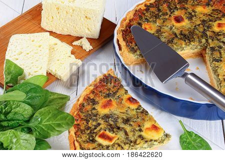 Spinach, Cheese Vegetarian Tart On Table