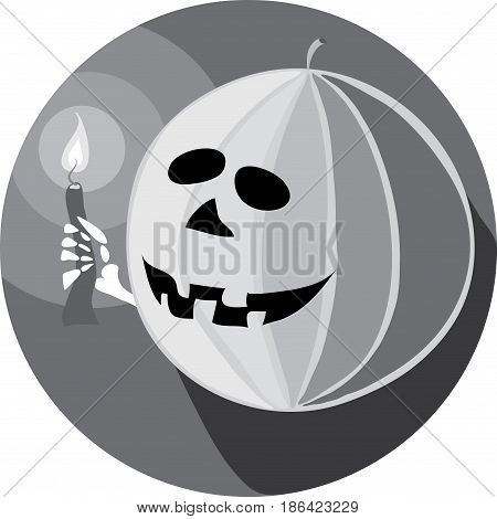 Vector illustration happy halloween pumpkin at night with a burning candle / bright way to a holiday