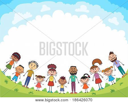 people stand on the glade, bunner cartoon funny vector, Ready for your message. blank template character. illustration