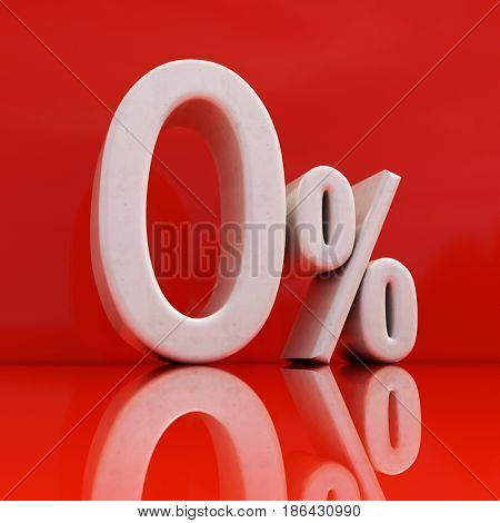 3d render: White 0% on Red Background, Sale Banner or Poster Discount Template, Retail Image