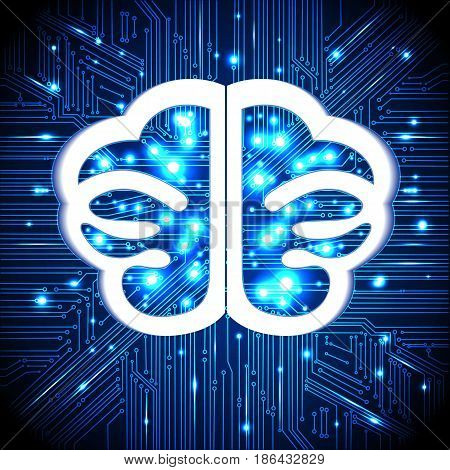 Brain thoughtscircuit board background with glowing lines with dots concept of thinking visualization of human thinking.