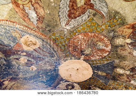 Fresco in Church Of Three Crosses at Rose valley. Cappadocia. Nevsehir Province. Turkey