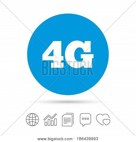 4G sign icon. Mobile telecommunications technology symbol. Copy files, chat speech bubble and chart web icons. Vector