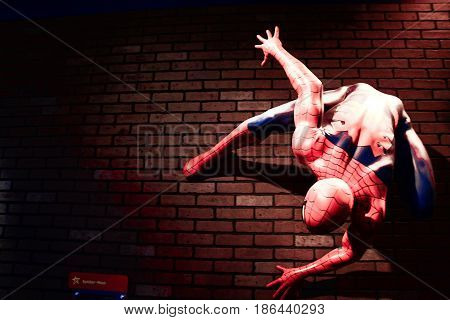 LAS VEGAS, USA - Oct 29, 2016: Close up Spiderman, Madame Tussauds museum in Las Vegas.