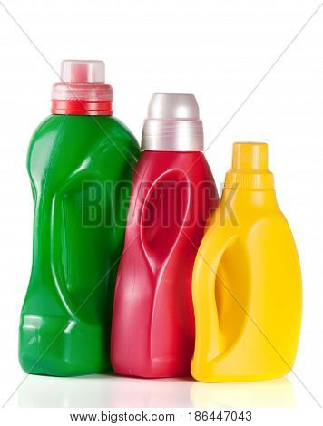 laundry detergent bottle with fabric softener isolated on white background.