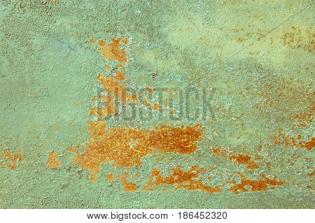 Grunge Abstract old rusty metal Texture. Aged Background with Scratch. Uneven Restored painted metal surface with peeling paint Close up. Horizontal Image Copy Space.