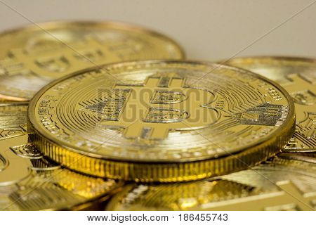 Photo Of Virtual Currency Coin Golden Bitcoin.