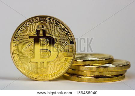 Photo Of Virtual Currency Coin Golden Bitcoin.