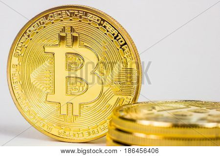 Photo Of Virtual Currency Coin Golden Bitcoin.