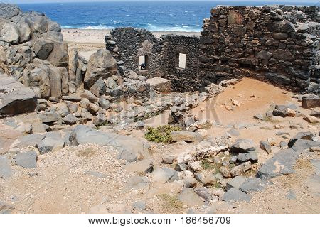Ruins of Bushirbana gold mill smelter in Aruba.
