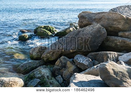 close up big rock stack at black sea