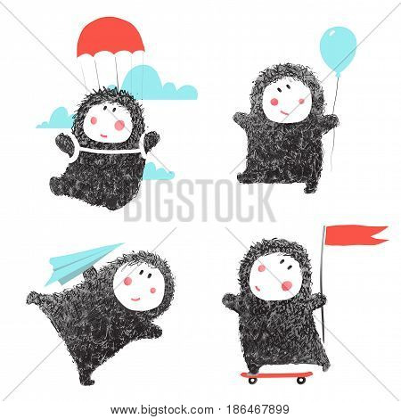 Childish cartoon kids collection hand drawn scribbled. Vector illustration