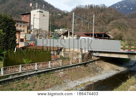 Workers During The Installation Of Noise Barriers On The Railway