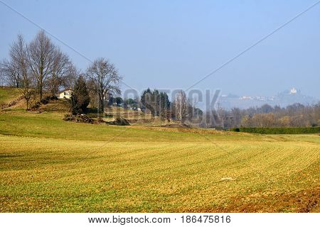 Landscape near Montevecchia (Brianza Lecco Lombardy Italy) at winter (february): country