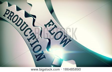 Flow Production on the Mechanism of Metal Cog Gears with Glowing Light Effect - Communication Concept. Message Flow Production on the Metal Gears - Interaction Concept. 3D Render .