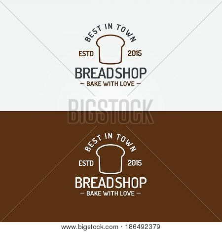 Bread shop logo set with bread line style and sign bake with love isolated on background for bakery house, loaf store, coffee shop, cupcake firm, food market, cafe. Vector Illustration