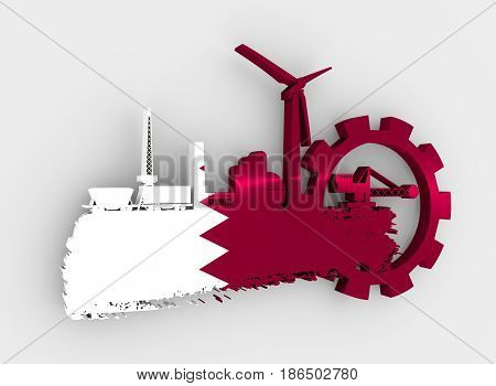 Energy and Power icons set and grunge brush stroke. Energy generation and heavy industry relative image. Flag of the Qatar. 3D rendering