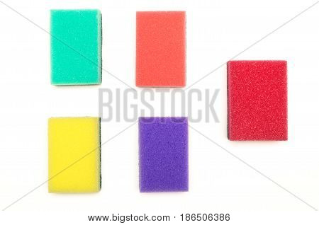 Color sponges isolated on white background. Set of wash sponges.