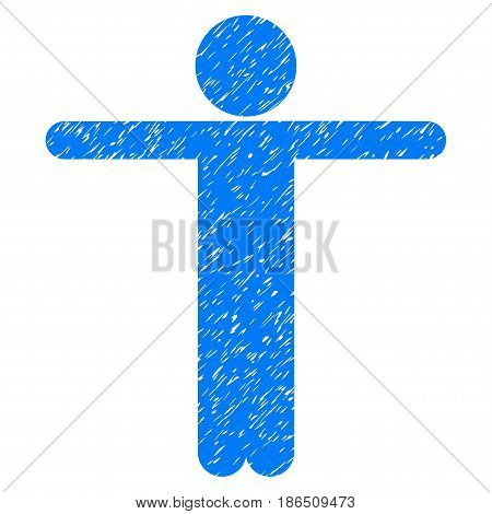Grunge Child Scarescrow icon with grunge design and unclean texture. Unclean vector blue pictogram for rubber seal stamp imitations and watermarks. Draft emblem symbol.