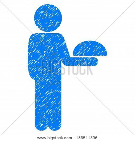 Grunge Child Waiter icon with grunge design and dust texture. Unclean vector blue pictogram for rubber seal stamp imitations and watermarks. Draft sign symbol.